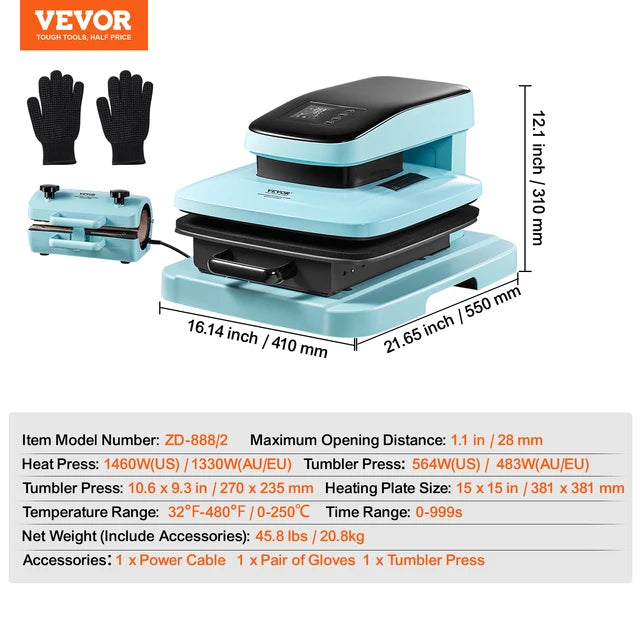 VEVOR Auto Heat Press Machine 15x15in with Auto Release Heats Up Fast and Evenly Sublimation Heat Press for T Shirts Sublimation